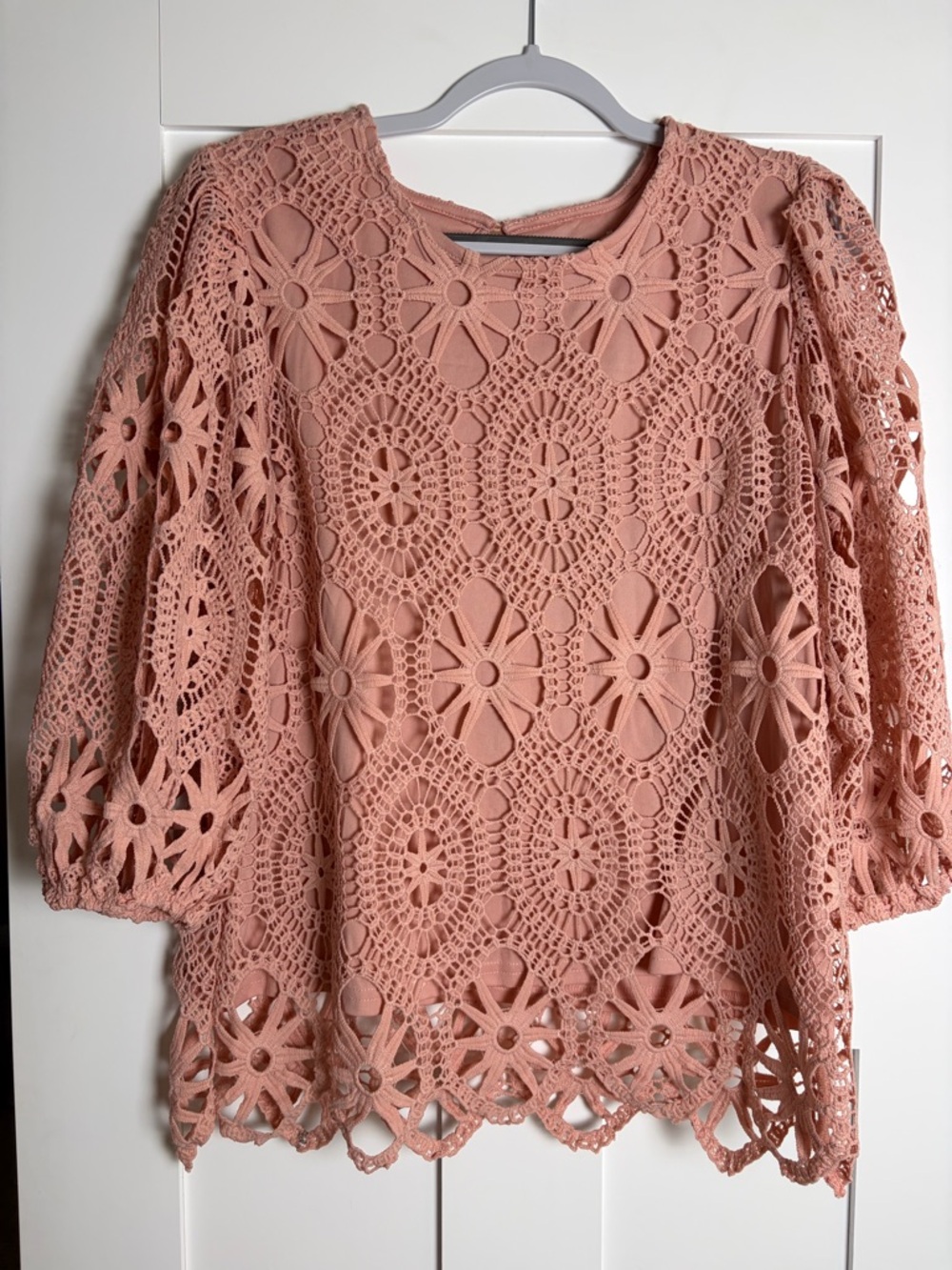 Ultra Pink Crochet Floral Lace Blouse - Dusty Pink